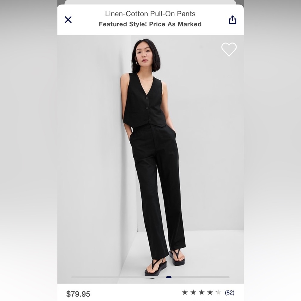 GAP Black Linen-Cotton Pull-On Pants